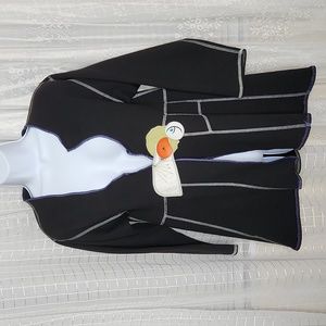 Black Funky Artsy Athleisure Yoga Jacket W/ Floral Art Button Closure SzS